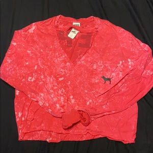 PINK Tie-Dye Cropped V-Neck